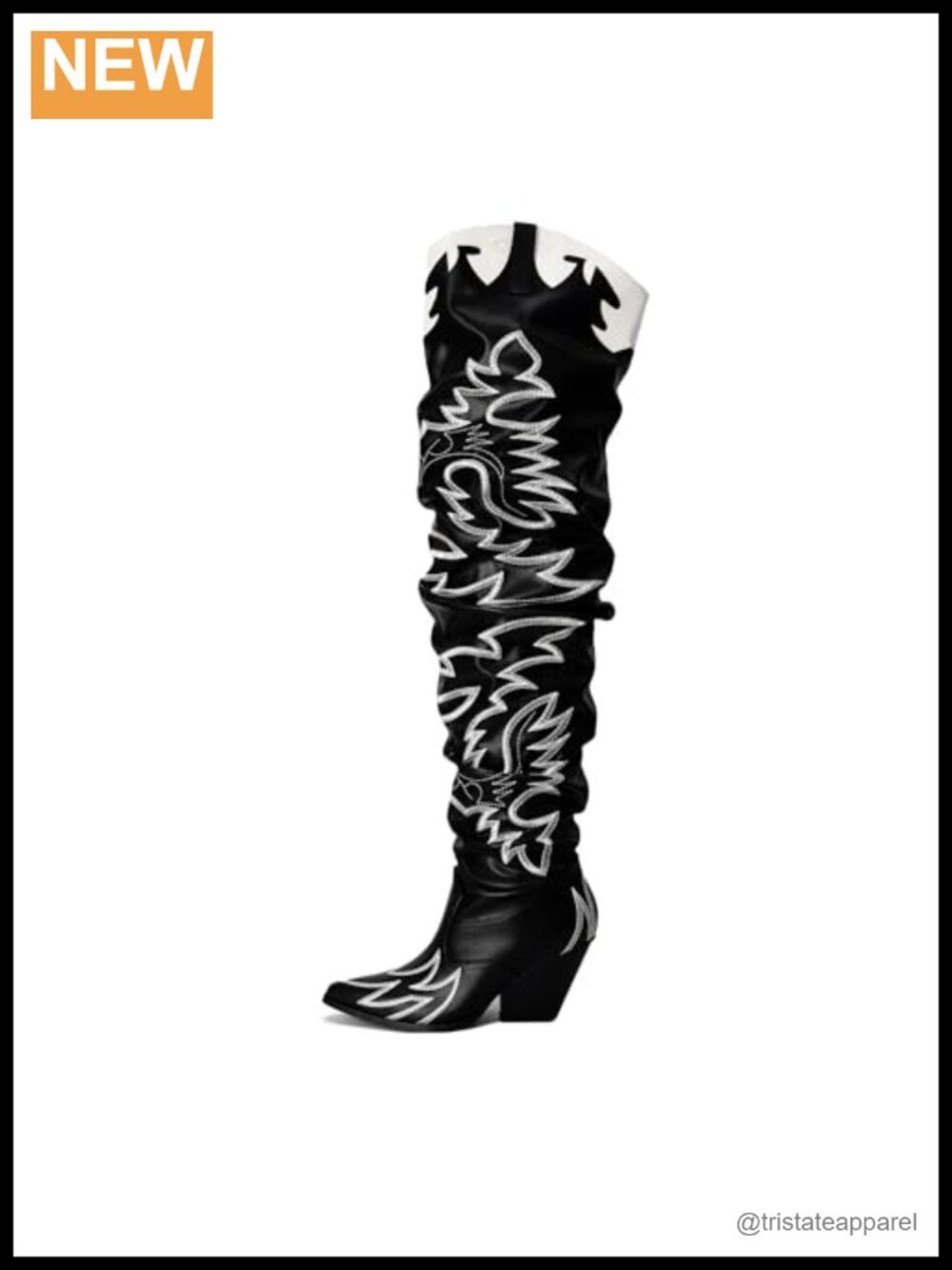 Slouchy Faux Leather Thigh High Over the Knee Cowboy Boots Chunky Block Heel
